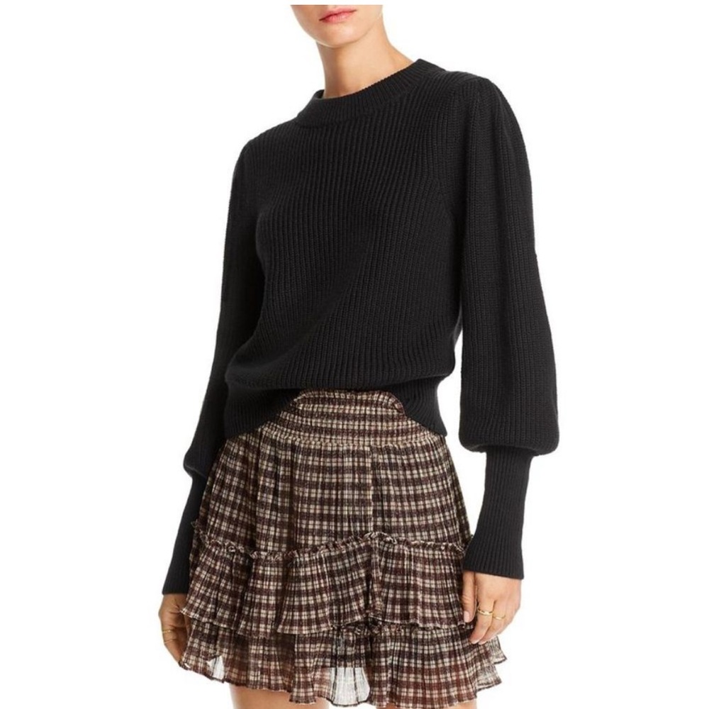 LINI Black Cable Knit Puff Sleeves Shirt Sweater Top- S